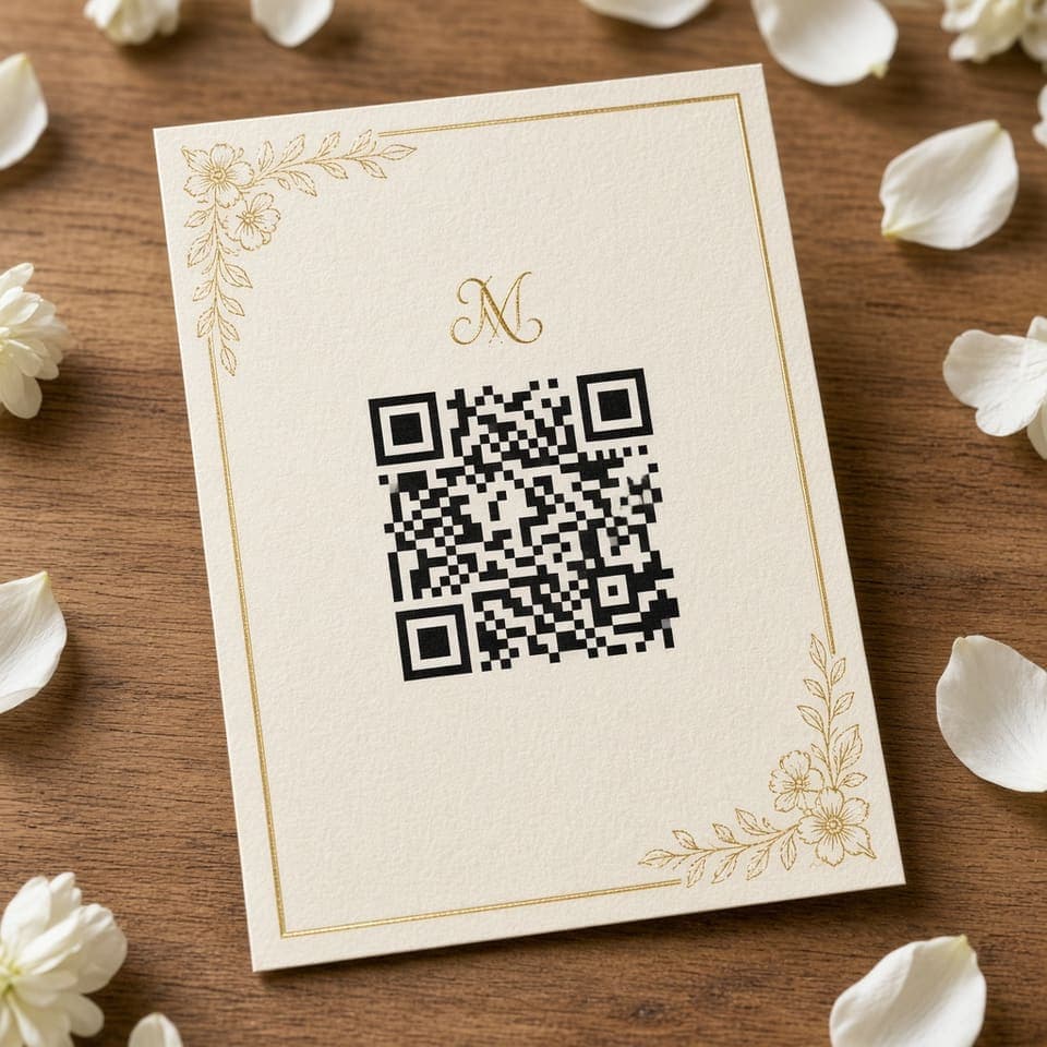 Printed wedding QR card on a table