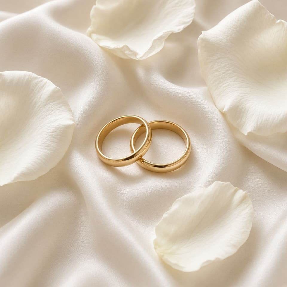 Gold wedding rings on silk